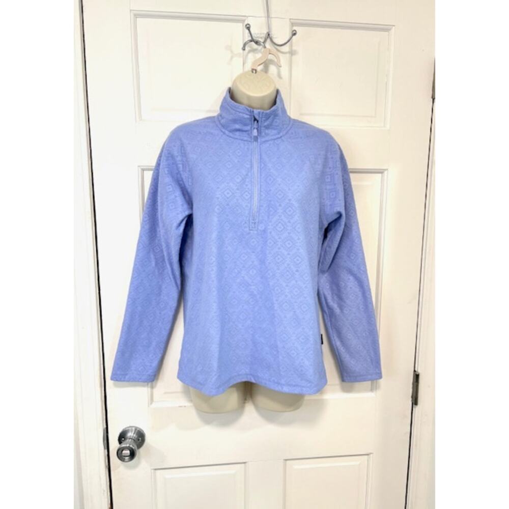Eddie Bauer Fleece Pullover Womens Sz S 1/4 Zip Blue Iris Geometric Pattern Warm